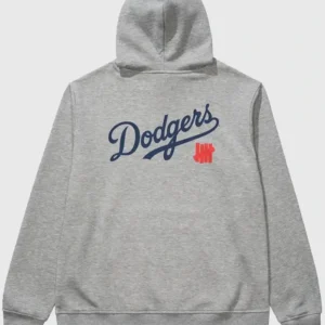 Undefeated x NE x Dodgers Stacked Logo Hoodie Grey Color Back Look