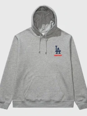 Undefeated x NE x Dodgers Stacked Logo Hoodie Grey Color Front look