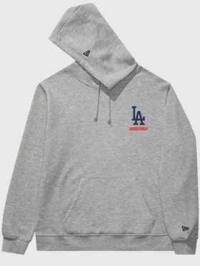 Undefeated x NE x Dodgers Stacked Logo Hoodie Grey Color Front look