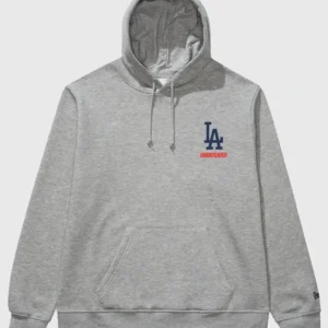 Undefeated x NE x Dodgers Stacked Logo Hoodie Grey Color Front look