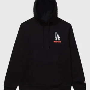 Undefeated x NE x Dodgers Stacked Logo Hoodie Black Color Front Look
