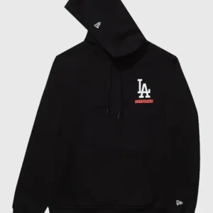 Undefeated x NE x Dodgers Stacked Logo Hoodie Black Color Front Look
