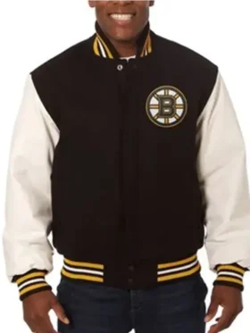 Varsity Boston Bruins Black and Yellow Wool Jacket