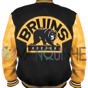 Varsity Boston Bruins Black and Yellow Wool Jacket back van