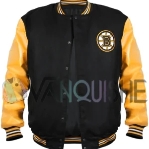 Varsity Boston Bruins Black and Yellow Wool Jacket front van