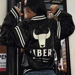 WWE Roxanne Perez Black Varsity Jacket Back Look