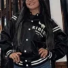 WWE Roxanne Perez Black Varsity Jacket Front Look