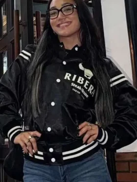 WWE Roxanne Perez Black Varsity Jacket Front Look
