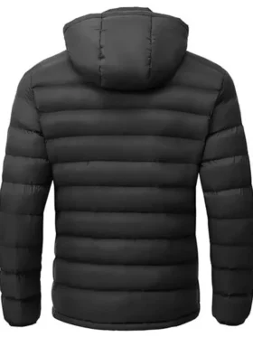 Winter Lightweight Black Puffer Hooded Jacket Back Look
