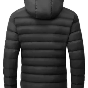 Winter Lightweight Black Puffer Hooded Jacket Back Look