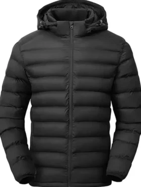 Winter Lightweight Black Puffer Hooded Jacket Front Look