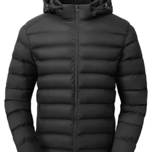 Winter Lightweight Black Puffer Hooded Jacket Front Look