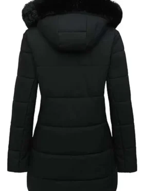 Women Black Puffer Parka Jacket Back Look