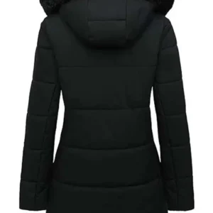 Women Black Puffer Parka Jacket Back Look