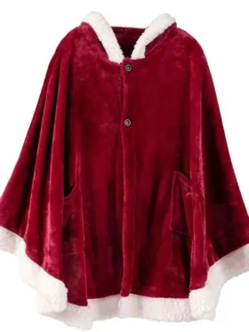 Women Red Hooded Christmas Poncho