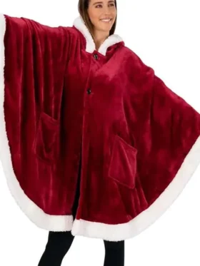 Women Red Hooded Christmas Poncho