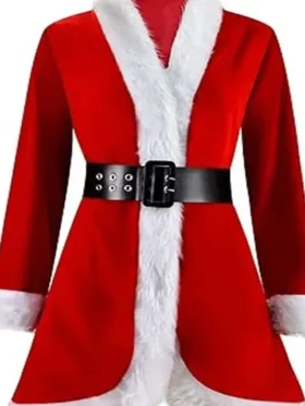 Women Red Santa Costume Coat Front Look