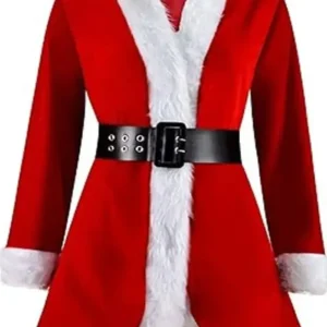 Women Red Santa Costume Coat Front Look