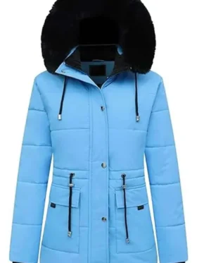 Women Winter Blue Puffer Jacket Front Look
