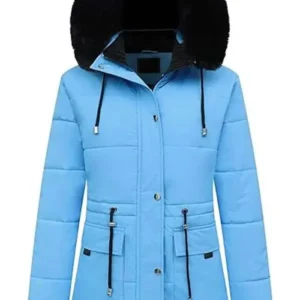Women Winter Blue Puffer Jacket Front Look