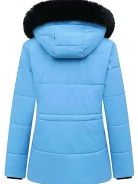 Women Winter Blue Puffer Jacket Back Look