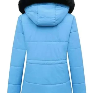 Women Winter Blue Puffer Jacket Back Look