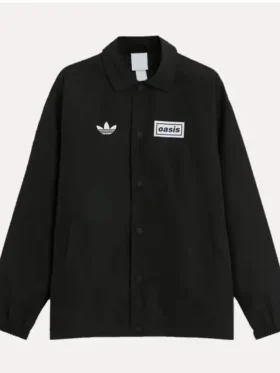 adidas × Oasis Tour Coach Jacket Black Color front look