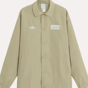 adidas × Oasis Tour Coach Jacket Khaki Color Front Look