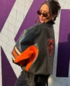 Alannah Davidson Chicago Bears Leather Jacket Back Look