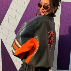 Alannah Davidson Chicago Bears Leather Jacket Back Look