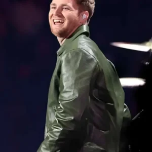 Alex Warren Green Leather Jacket Front Look