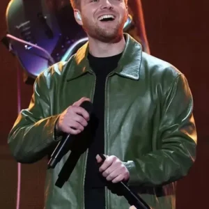 Alex Warren Green Leather Jacket Front Look