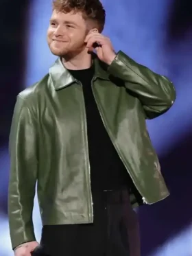Alex Warren Green Leather Jacket Front Look