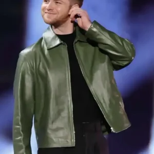 Alex Warren Green Leather Jacket Front Look