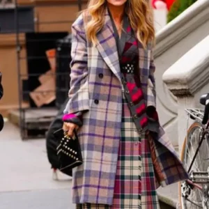 And Just Like That S2 Carrie Bradshaw Plaid Coat Front Look