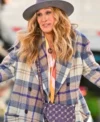 And Just Like That S2 Carrie Bradshaw Plaid Coat Front Look