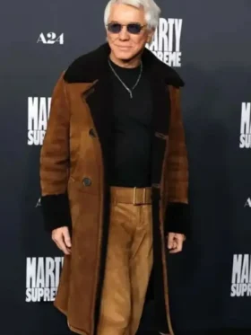 Baz Luhrmann Marty Supreme Movie Premiere Brown Coat Front Look