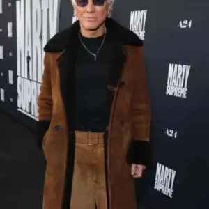 Baz Luhrmann Marty Supreme Movie Premiere Brown Coat Front Look