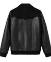 Black Leather Suede Bomber Jacket Back Look