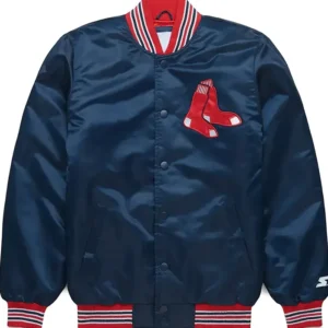 Boston Sox Blue Satin Starter Jacket Front Look