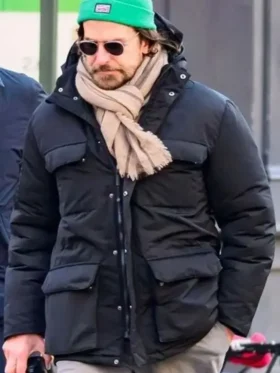 Bradley Cooper Is This Thing On Black Puffer Jacket Front Look