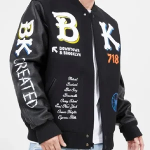 Brooklyn 718 Downtown Black Varsity Jacket For Mens Front Look