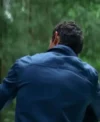 Callum Turner Eternity Blue Cotton Jacket Back Look