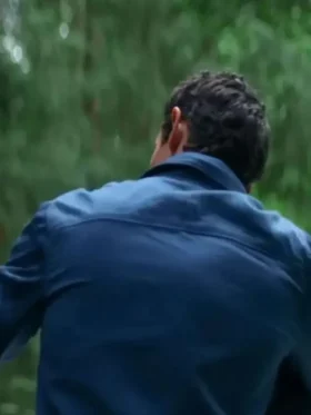 Callum Turner Eternity Blue Cotton Jacket Back Look