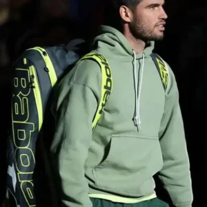 Carlos Alcaraz A Racquet At The Rock Green Hoodie Front Look