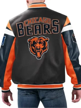 Chicago Bears Black Varsity Full-Zip Leather Jacket Back Look