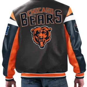 Chicago Bears Black Varsity Full-Zip Leather Jacket Back Look