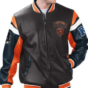 Chicago Bears Black Varsity Full-Zip Leather Jacket Front Look