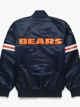 Chicago Bears Navy Blue Bomber Satin Jacket Back Look