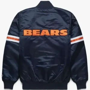 Chicago Bears Navy Blue Bomber Satin Jacket Back Look